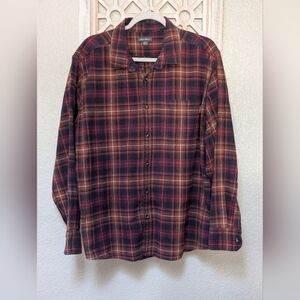 Eddie Bauer men's XXL flannel button down shirt orange/ red/ blue plaid outdoors